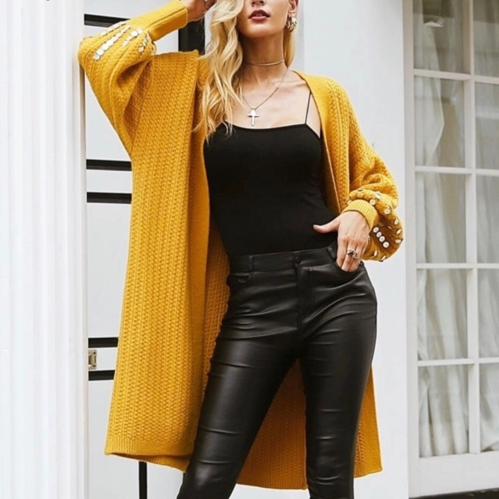 ‘Zaylee’ Mustard Yellow Sequin Sleeve Cardigan